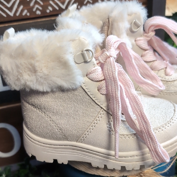 Carter's Kids Sparkle Boots with Pink Laces and Fur - Picture 3 of 13